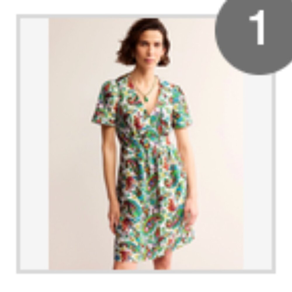 Boden Eve Linen Short Dress, Green Paisley Azure